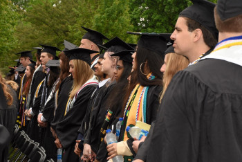 Students in line during commencement