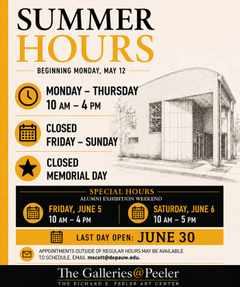 Image listing the summer hours of Peeler art galleries
