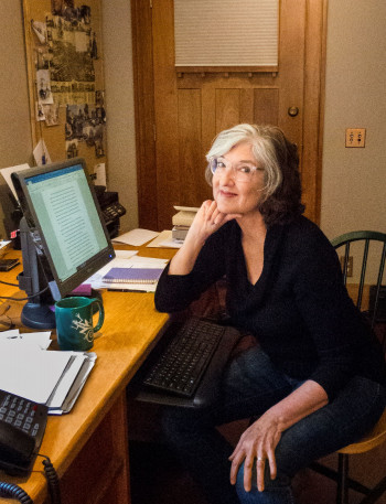 Author Barbara Kingsolver at her desk