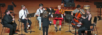 DePauw University Contemporary Ensemble performing on stage