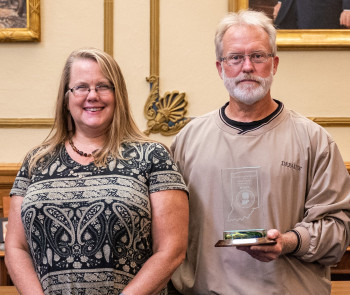 Jeanette Pope and Chris Hoffa accepted IDEM award for environmental responsibility