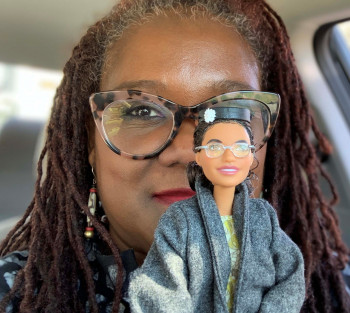 Deborarh Douglas with Rosa Parks Barbie doll