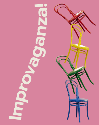 stacked chairs on pink background