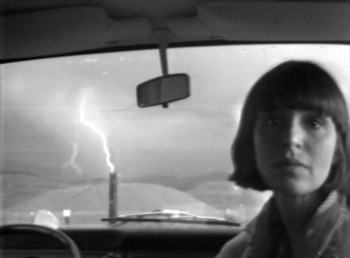 Still from Lightning by Paul and Marlene Kos, b&w, mono, 4:3, ½” open reel video, 1976 copyright of the artist, courtesy of Video Data Bank at the School of the Art Institute of Chicago.