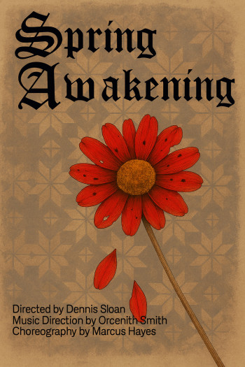 brown background red flower theatre poster