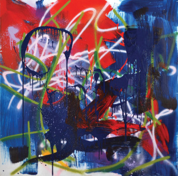 Bright colors of red, blue, green and white forming shapes and lines