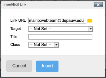 Insert or Edit Link window in BigTree