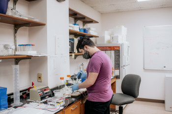 Student in a lab conducting research