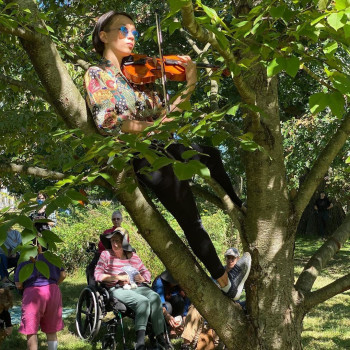 Woman with a violin in a tree