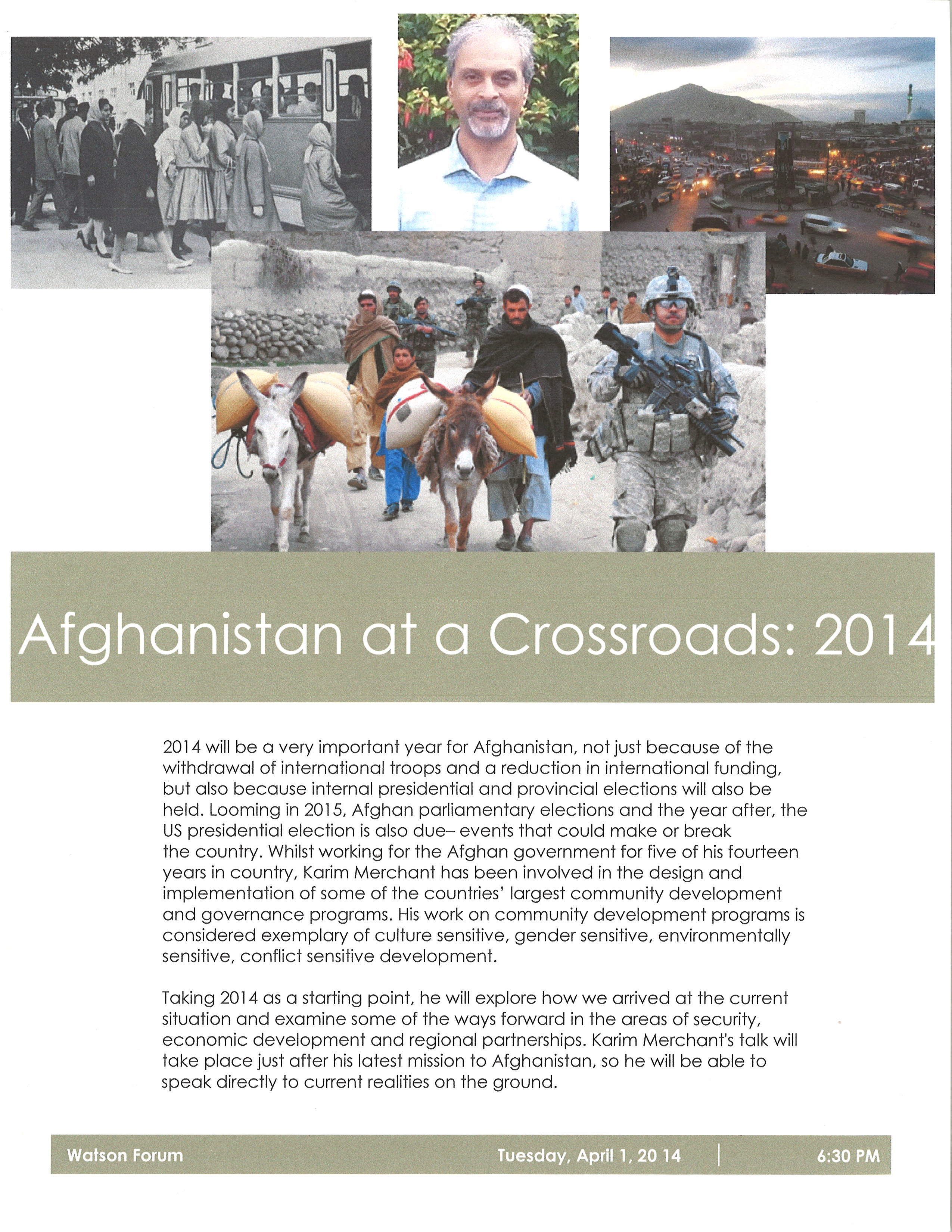 Poster for Afghanistan at a Crossroads: 2014 featuring Kari Merchant