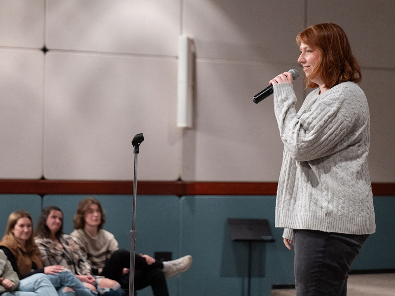 female speaker on stage