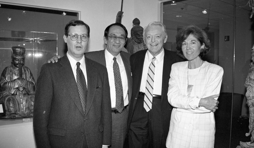 Paul B. Watt (Asian Studies Faculty); Hirotsugu 'Chuck' Iikubo '57; Arthur E. Klauser '45; Martha B. Opdahl (Curator of University Collections). Photograph from 1994 Asian Studies lecture and Iikubo Gallery dedication.