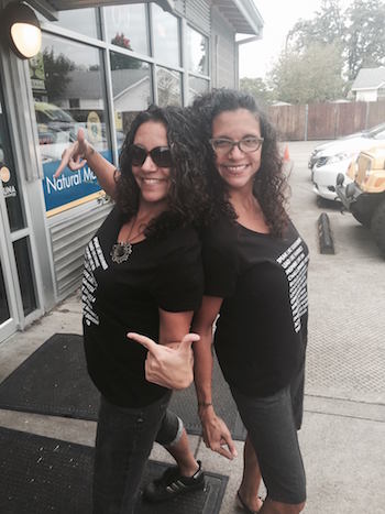  Leah and Rena Dunbar outside a restaurant