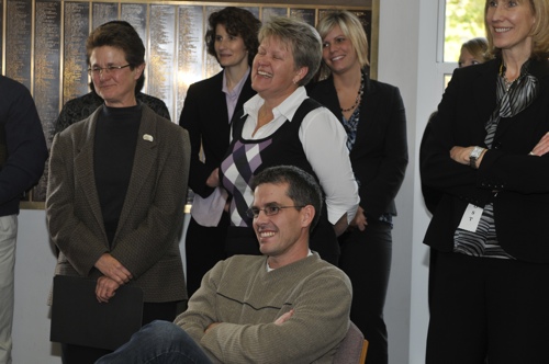 Dr. Matt Hertenstein, Dr. Terri Bonebright, and Dr. Pam Propsom looking on during the reception