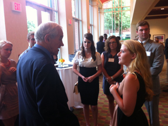 Ron Paul talking with a student following the Ubben Lecture
