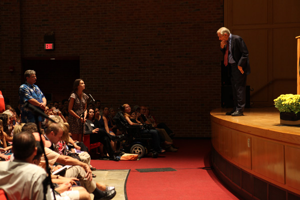 Ron Paul pondering a question from a student