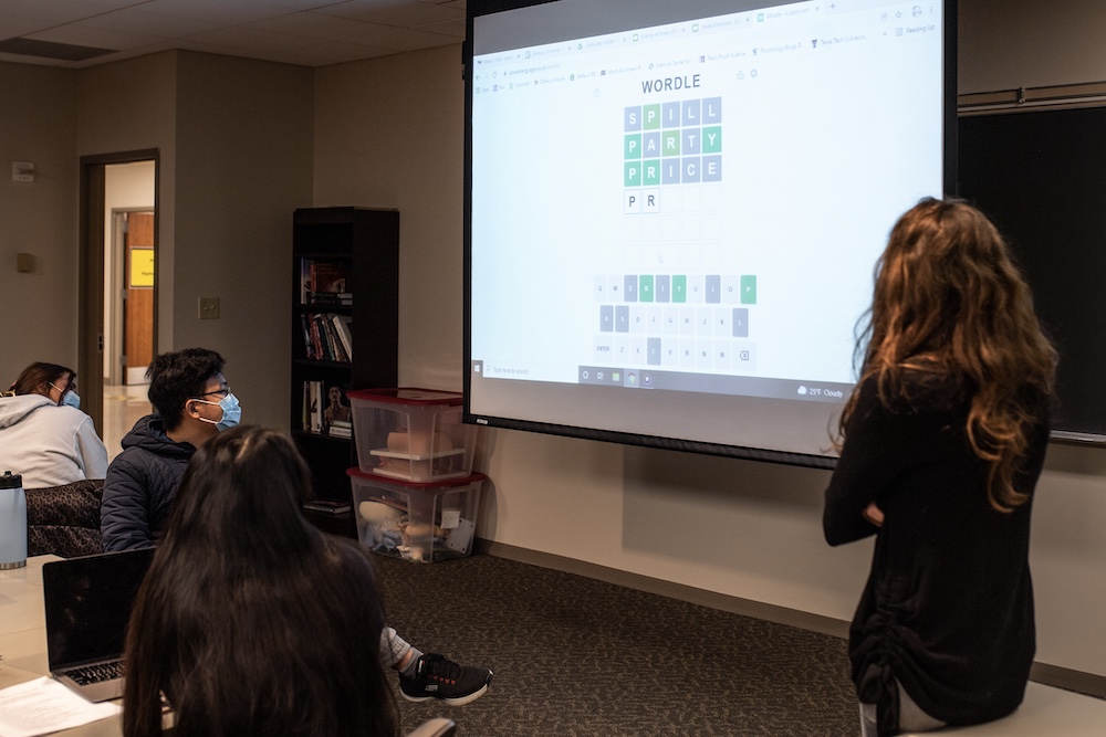 Students solve a Wordle to unwind during class.