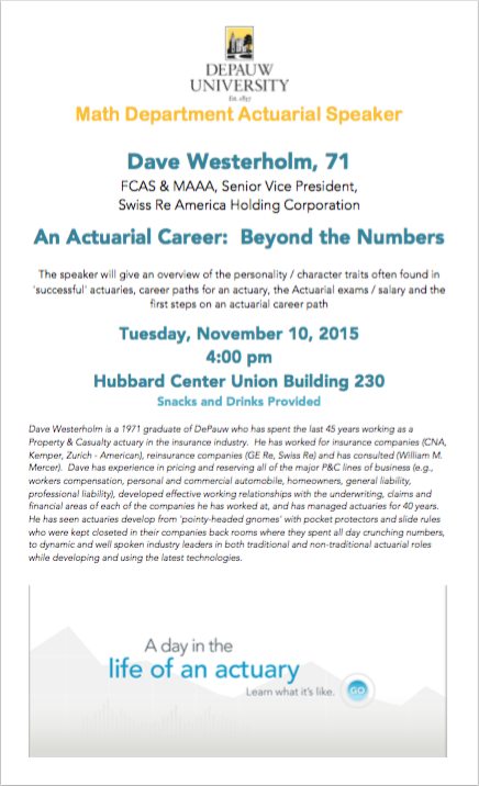 2015 Actuary visit feturing Dave Westerholm '71
