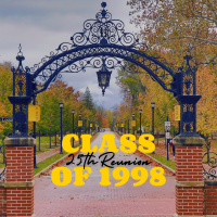 Class of 1998 banner featuring Anderson Street Arches entrance