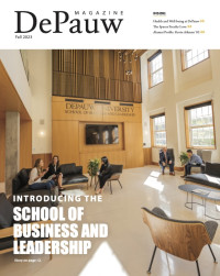 DePauw magazine cover featuring the story 'Instroducing the School of Business and Leadership'