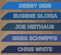 Banner with Debby Geis, Eugene Gloria, Joe Heithaus, Greg Schwipps, and Chris White