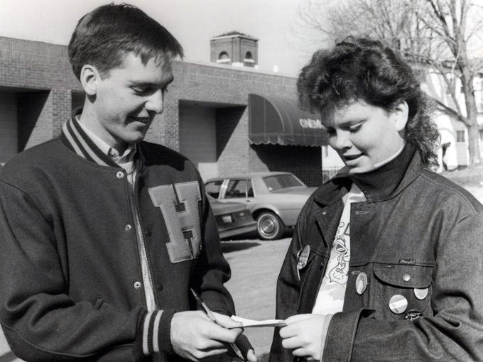 Steve Hollar signing an autograph outside Asthley Square Cinema in 1986