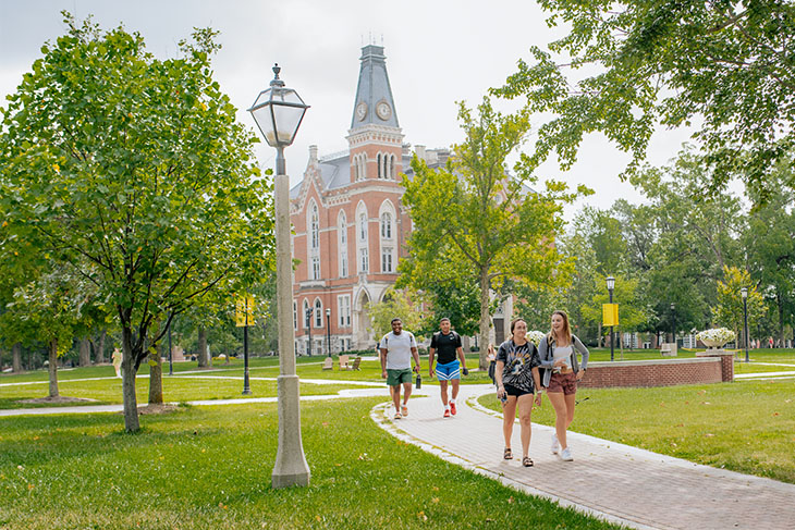 Students walking in front of East College