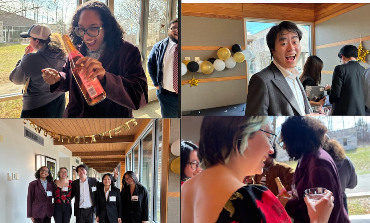 Students celebrate after the crisis challenge. 