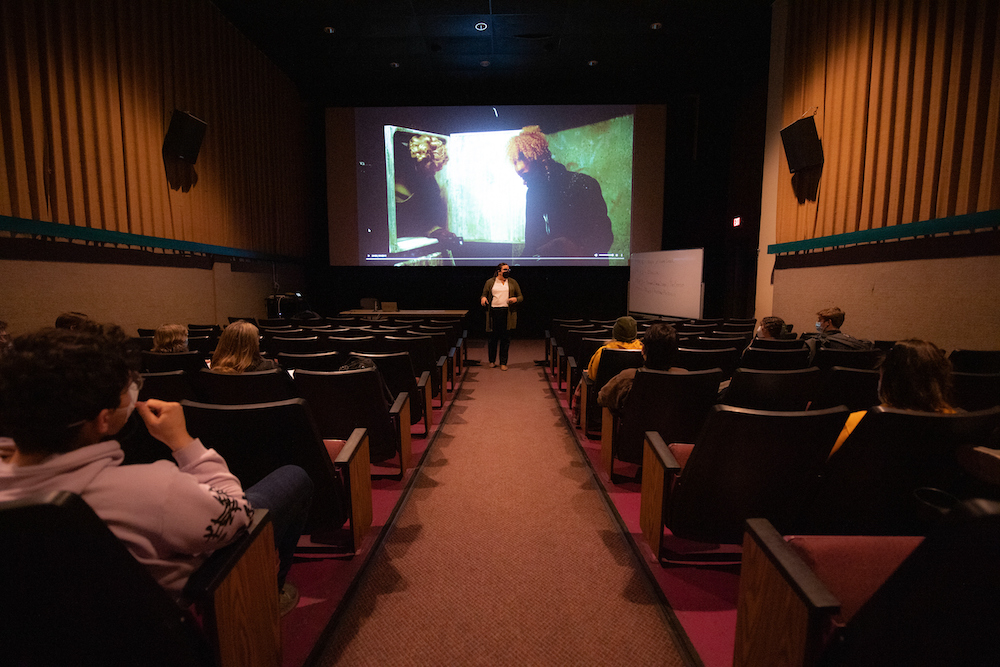 Students screen horror films in a local cinema.