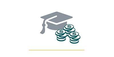 Graduation cap with three stacks of coins