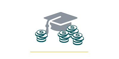 Graduation cap with four stacks of coins