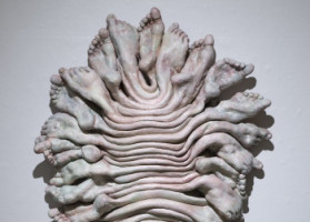 Stoneware, cone 1 oxidation, gouache, milk paint, matte sealant