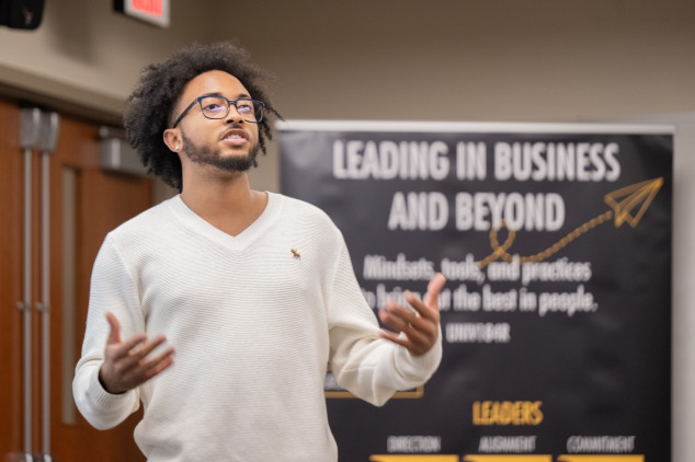 Student presenting for leading business and beyond