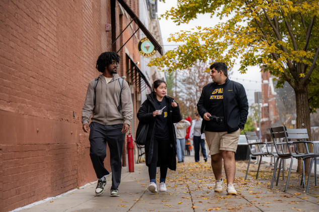 students walking downtown greencastle