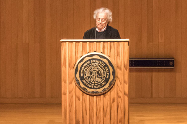 A Kelly Writer Series lecture at the podium