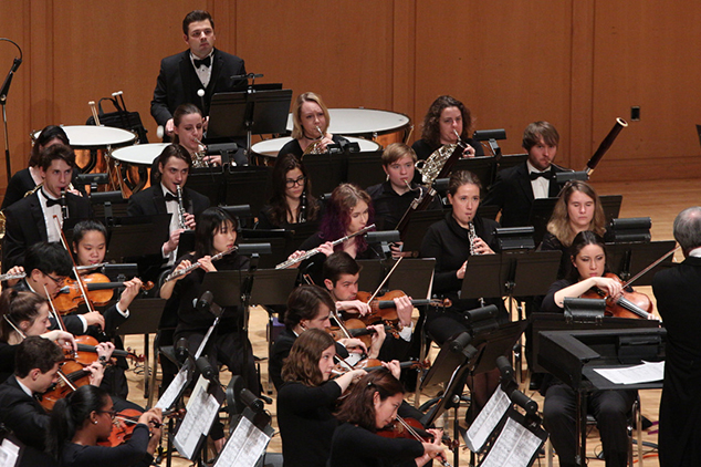 Orchestra performing in the Green Center
