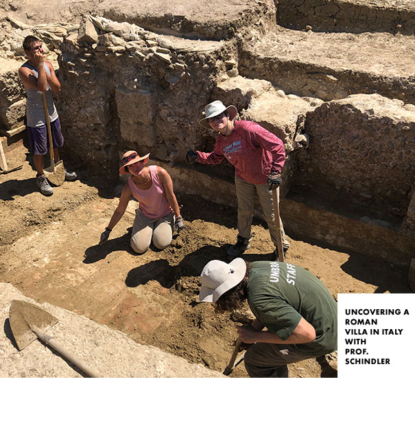 Students and Professor Schindler uncovering a Roman villa at an archeology dig in Italy