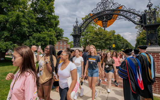 First-Year DePauw Tigers process through campus during opening day convocation. 