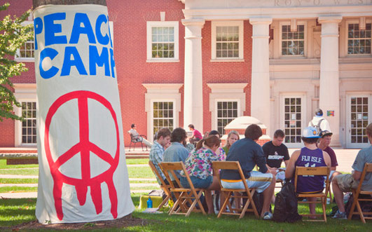 Students gathered out on the lawn for Peace Camp