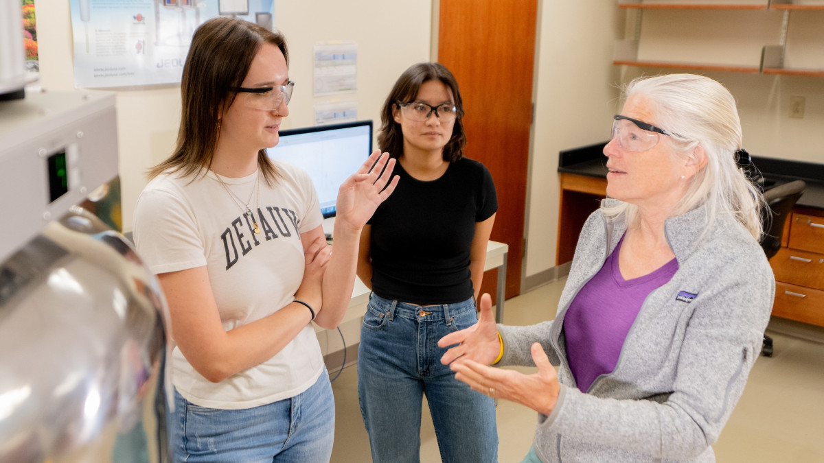 Bridget Gourley in the lab with students