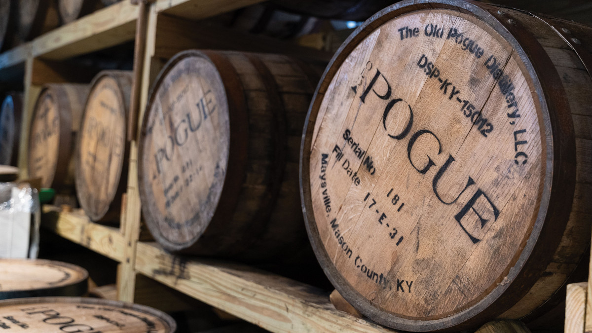 Casks at the Pogue Distillery