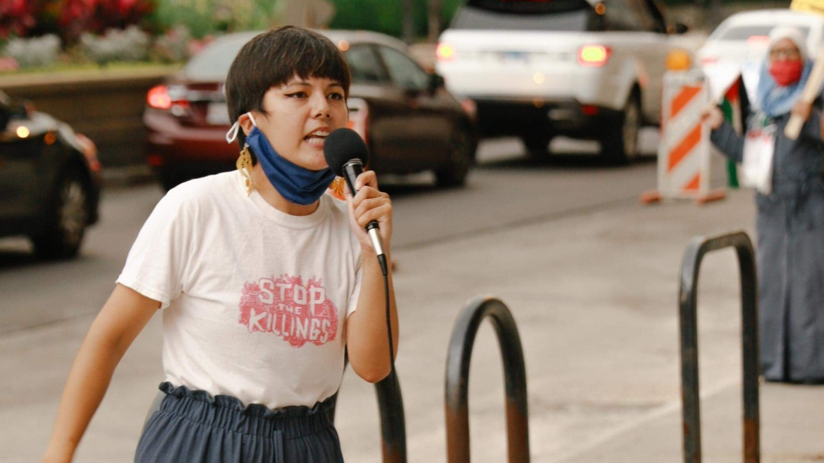 Maya Arcilla at a protest