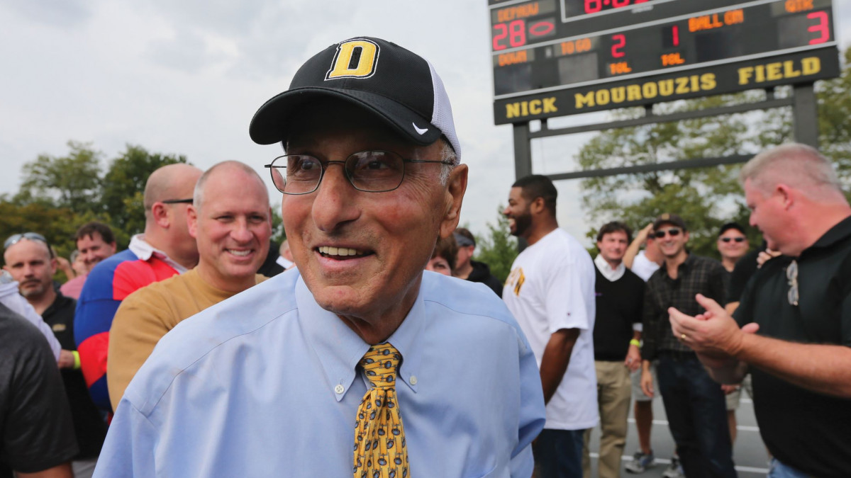 DePauw football coach Nick Mourouzis