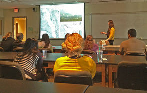 Maggie Baber presenting a talk