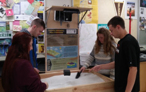 Greencastle High School earth science students using the augmented reality sandbox.