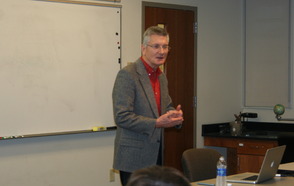 John Steinmetz presenting a talk on the history of the Indiana Geological Survey