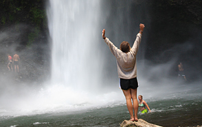 Sarah K. White '16 in the mist of Gran Cascada del Pita.