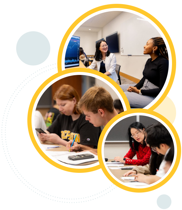 Collage of students performing activities at DePauw