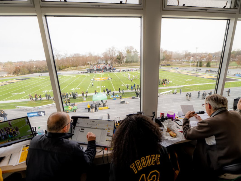View from press box overlooking football game action