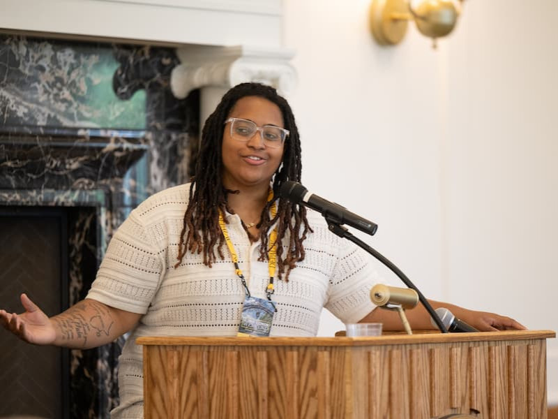 Woman speaking at podium